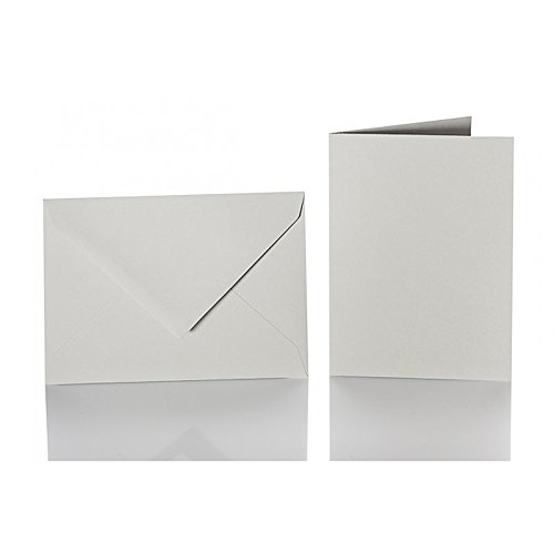 Lote de 100 sobres con solapa triangular, 120 g y 100 tarjetas dobles (240 g, 150 x 200 mm), color gris
