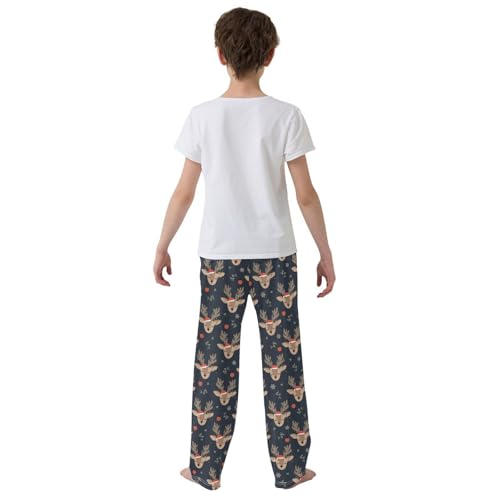 ZZXXB Xmas Reindeer Lamps Boys Long Pants Soft Trousers Elastic Waist Kids Lounge Bottoms with Pockets S-XL3