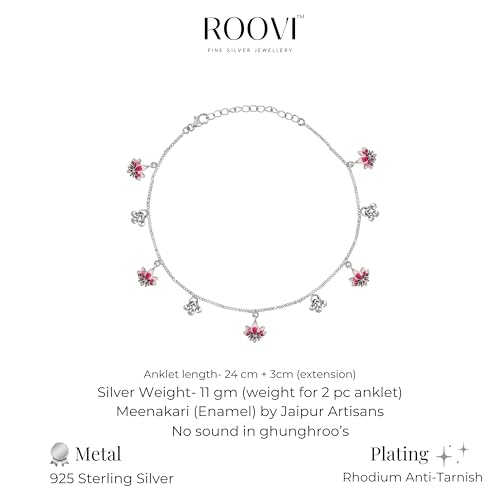 Image of ROOVI 925 Silver Anklet (2 Pieces) I Gifts for Girlfriend, Gifts for Women & Girls| With Certificate of Authenticity and 925 Stamp