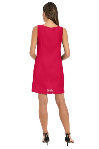 Image of London Times Women's Women's Sleeveless Shift Dress with Scalloped Neckline - Knee Length with Pockets - Wedding Guest Essential