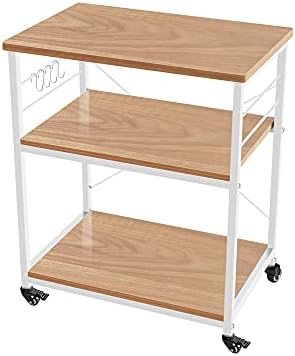 AZL1 Life Concept Rack Utility Microwave Oven Stand Workstation Shelf, 23.7inch Movable 3 Tier Kitchen Cart,Light walnut