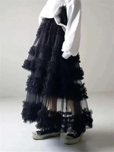 Women's Maxi Skirt Vintage Three-Layer Ruffles Splicing Tulle A-Line Travel Party Long Skirts2