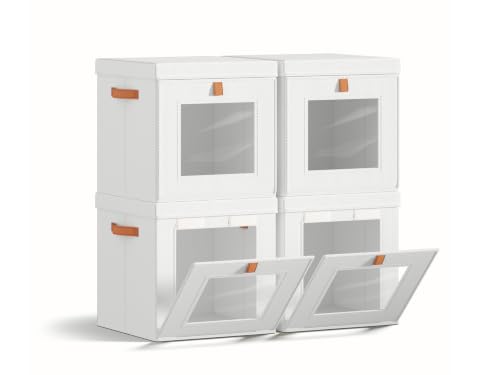 Image of Homsorout Cube Storage Bins with Lids - Front Opening, Clear Window, 4 Pack | 11.8 inch Cube Fit, Stackable Design, Foldable Storage, Dust Protection, Easy Carry Handles, Ideal for Closet, Shelf, Dorm & RV