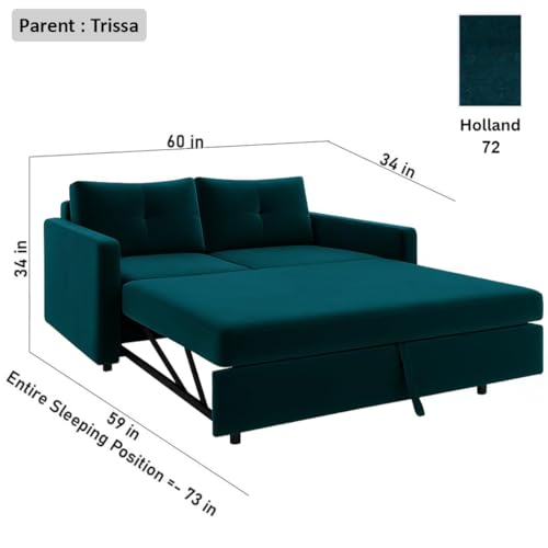 Image of CASASTYLE Seria 2 Seater Pull-Out Premium Fabric Sofa Cum Bed Sofa Set for Living Room (Greenish Teal) Velvet Finish | Comfortable Sofa Bed