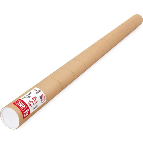 Paclord 4" x 72" Heavy-Duty Reinforced Cardboard Mailing Tube, Pack of 1 Tube with 2 Caps – Secure USPS Approved – Great for Shipping and Storing of Prints, Artwork, Posters or Documents