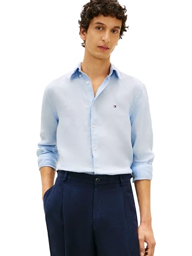 Image of Tommy Hilfiger Men's Long Sleeve Casual Linen Button Down Shirts in Regular Fit