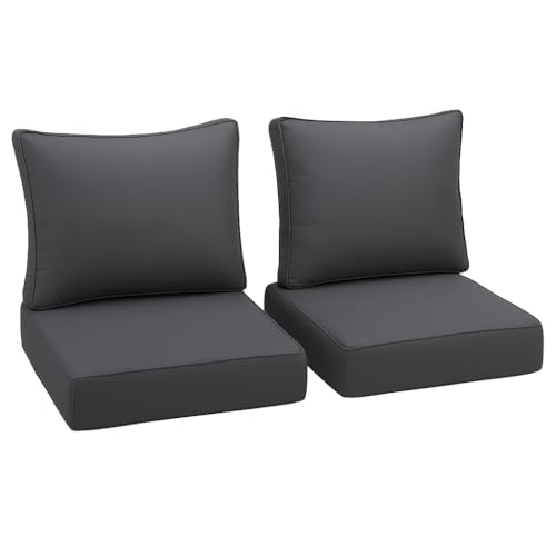 Outdoor Deep Seating Cushion Set, 24" x 24", Waterproof & Fade Resistant Patio Furniture Cushions with Handle, Deep Seat and Back Cushion for Chair and Sofa (2, Grey)