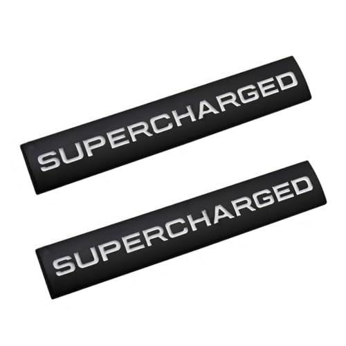 Image of 2pcs Supercharged Metal Car Emblem Premium Auto Badge Rear Trunk Side Decal Sticker (Black White)