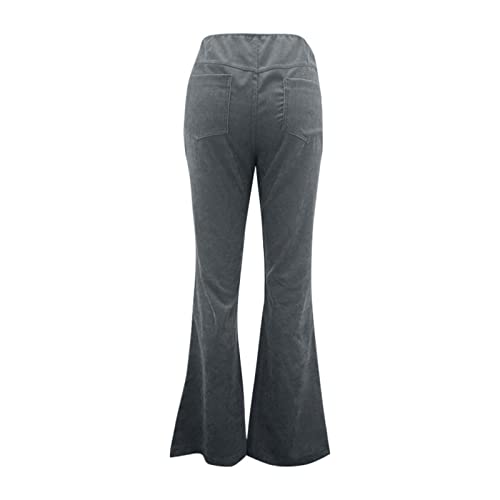 Flared Corduroy Pants Women Bootcut Pull On Work Pants Elastic High Waisted Flare Pants Bell Bottom Trousers w/Pockets 5