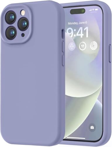 Image of DIZORO Microfiber Square Candy Case Compatible for iPhone 14 PRO, Shockproof Slim Back Cover Liquid Silicone Case (Lavender Grey)