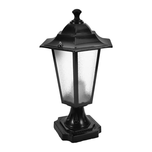 BIUDECO Lámpara de Pilar Exterior Negra Pequeña Hexagonal Farola Resistente al Agua para Jardín y Puerta Luz Decorativa de Metal y Vidrio para Patio y Porche Iluminación de Poste sin