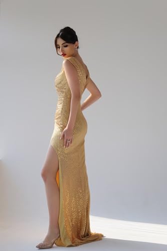 LORIE V Neck Sequin Prom Dresses 2025 Sparkly Long Mermaid Formal Party Evening Gown with Slit3