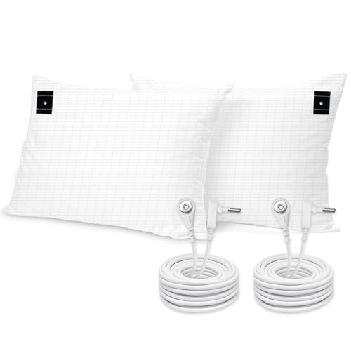 Grounding Pillowcase 2 Pack 20x30 2 Pillow Covers with 15 ft Grounding Cord Soft Cotton Silver Fiber Improve Sleep