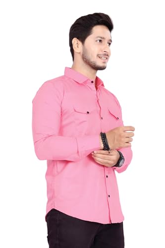 Image of Men's Cotton Spread Collar Full Sleeve Regular Fit Solid Casual Shirt with Double Pockets - Stylish Comfortable Shirt for Everyday Wear