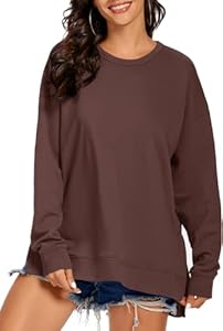 APEIYU Chandails pour femmes à manches longues Hauts pour dames Chandails à col rond amples Chandails décontractés en maille Pullover, M