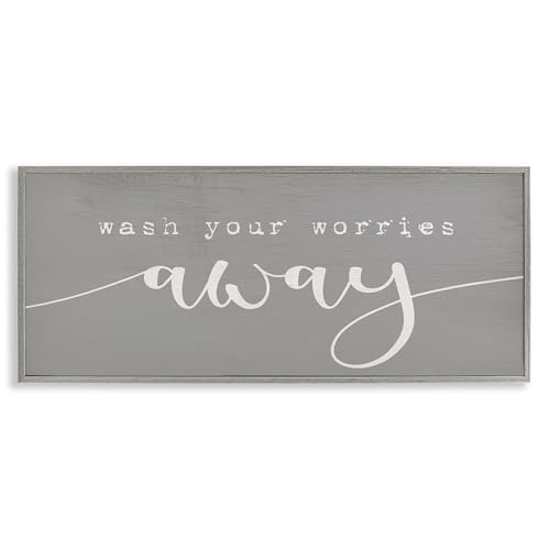 Image of Stupell Industries 'Wash Your Worries Away Phrase', Framed Giclee Art, Gray, 24 x 10 Inches, Easy to Hang and Sturdy, Made in USA, by Lil' Rue