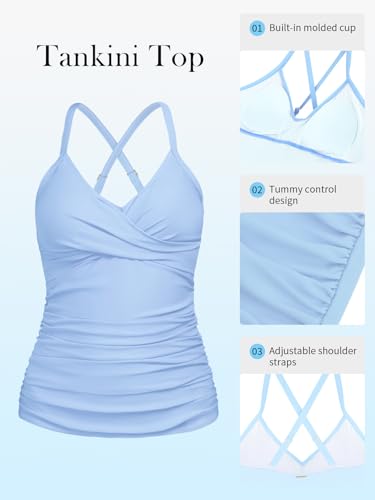 Image of RELELCIGA Women's Tankini Top V Neck Ruched Tummy Control Bathing Suit Top