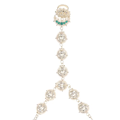 Image of I Jewels Traditional Gold Plated Embellish With Kundan & Pearl Adjustable Haath Phool /Panja Bracelet for Women (PIJ037G)