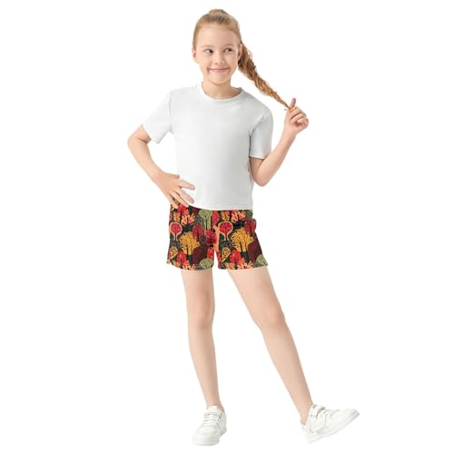 Girls Athletic Lounge Shorts Colorful Autumn Forest Red Tree Print Comfy Pajama Sleepwear for Teens Kids, X-Small2