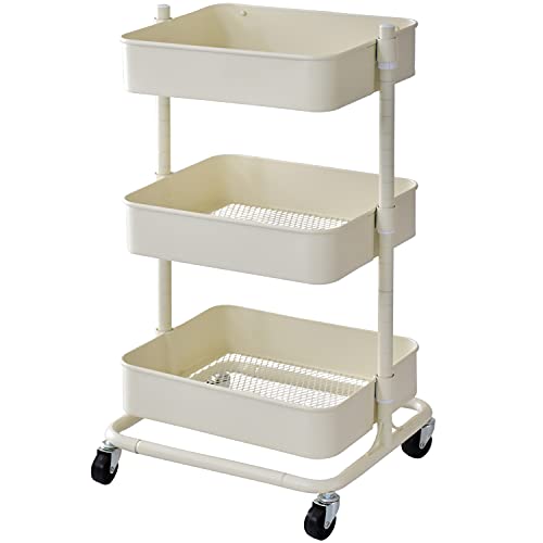 DORIS ドリス キッチンワゴン ランドリーラック スチールラック キッチンラック 調味料ラック 洗濯機 シェルフ パソコンラック 工具ラック キャビネット 幅42cm 3段 アイボリー ロップスチール3段【15633】