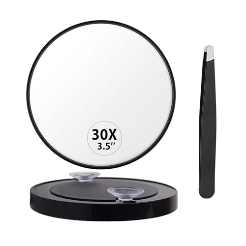 Miroir Grossissant 30X,Petit Miroir Grossissant avec Ventouses Miroir de Voyage pour Maquillage Miroir Rond Mural Miroir Cosmétique de Poche Portable pour la Taille des Sourcils Tailler la Barbe
