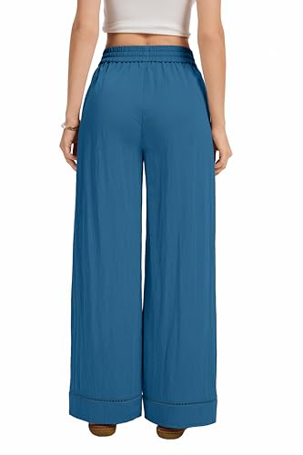 Image of KICZOY Women Flowy Pants Drawstring Waist Wide Leg Palazzo Beach Pants Loose Fit with Pockets