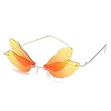 Butterfly sunglasses/ Dragonfly Wing Shape Sunglasses for Women/Men Frameless Irregular Glasses Shades Party Sun Glasses (Orange)