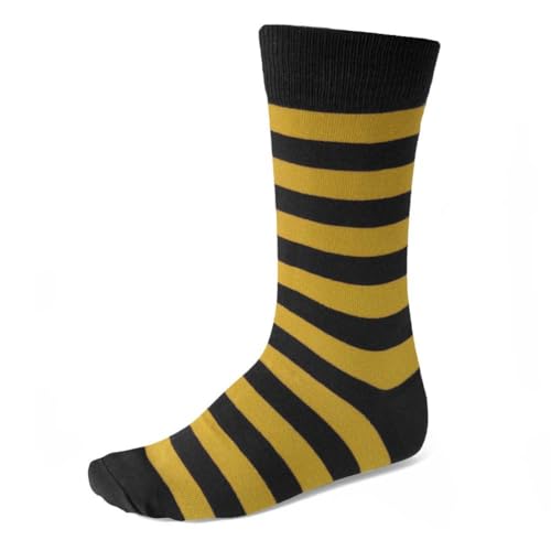 tiemart Mens Socks One Pair (Black and Gold Striped)