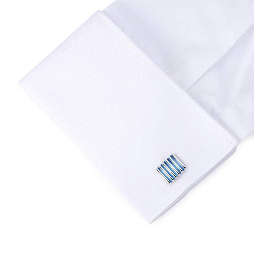 HONEY BEAR Rectangle Striped Cufflinks for Mens Business Wedding Gift Blue4