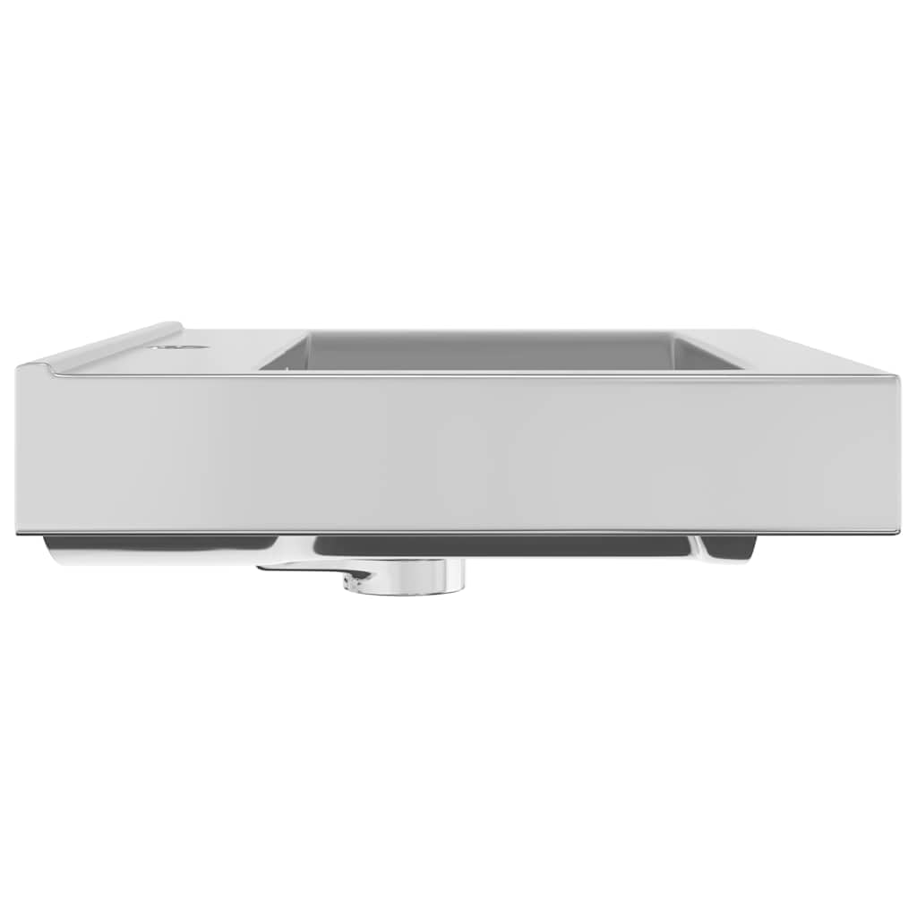 Lavabo con rebosadero de 60 x 46 x 16 cm, cerámica plateada, lavabo empotrable y colgante, lavabo de mano para invitados y baño de invitados, lavabo moderno con orificio para grifo