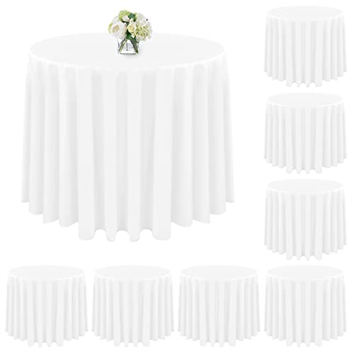 YMHPRIDE Lot de 8 nappes Rondes en Plastique de 213,4 cm jetables nappes de Table Blanches nappes PEVA résistantes à l'eau jusqu'à 1,8 m pour Barbecue, dîner gastronomique, Mariage, extérieur (Blanc)