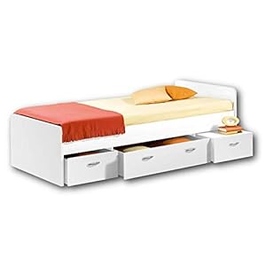 Stella Trading BORO Modernes Einzelbett mit 3x Schubkästen 90 x 200 cm – Praktisches Jugendzimmer Kojenbett in Weiß – 95…
