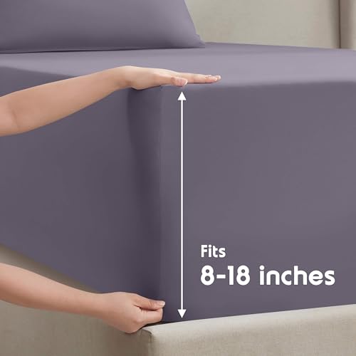 Image of Nestl Split King Bed Sheet Set - Grayish Purple - 5-Piece Deep Pocket | Instantly Soft, Night-One Ready (No Wash Required). Fits 16-Inch Deep Pockets, 360-Degree Elastic Grip