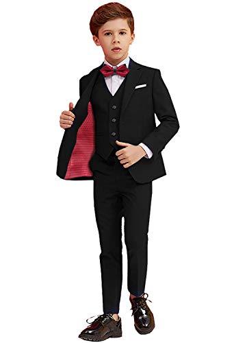 Boy Suit Slim Fit Suits for Kids Formal Outfit 5 Pcs Set Dresswear for Boys Black Size 10