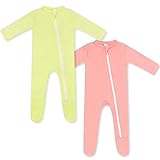 HAPIU Bamboo Rayon Footies, 2-Pack, Strawberry Ice & Lemon Grass, Newborn