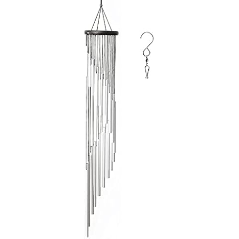 Nwvuop Large Wind Chime with 18 Scrub Aluminum Tubes and 2 Hooks Classic Wind Chime for Outdoor Garden Home Decor Silver Cover