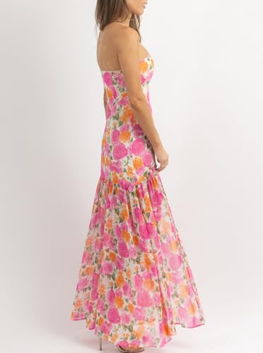 Womens Strapless Maxi Dress Slim High Slit Mesh Long Dress Sexy Party Club Night Out Dress 2024 Summer Vacation3