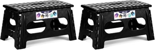 Image of Delxo Folding Step Stool for Kids and Adults,15-Inch Extra Wide 9 Inch Height Heavy Duty Stepping Stool More Safe and Comfortable Non Slip Foldable Step Stool Black (Pack of 2)