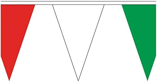 Red, White and Green Triangle Bunting - 20 Metre Bunting - Polyester - 54 Flags Per 20M Length - FlagSuperstore