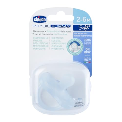 Chicco PhysioForma Chupete para bebés (2-6 meses) | Chupete de bebé con forma única para apoyar la respiración del bebé | Material de silicona suave | Sin BPA (azul suave) Chicco PhysioForma Chupete para bebés (2-6 meses) | Chupete de bebé con forma única para apoyar la respiración del bebé | Material de silicona suave | Sin BPA (azul suave)