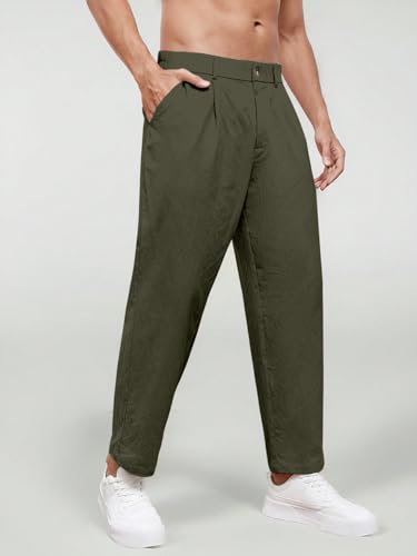 Image of Aahwan Khaki Solid Men's Regular Fit Cotton Slant Pocket Straight Leg Pants