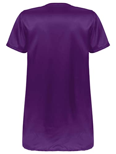 easyforever Men's Satin Nightshirts V Neck Short Sleeve Pajamas Sides Split Tops Sleepwear Spa Bathrobe Shirt4