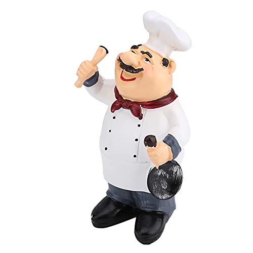 FTVOGUE Chef Figurines American Vintage Country Happy Chef Resin Figurine Home Restaurant Cafe Tabletop Decor Collectible Gifts(71110-04 chef holding spoon)