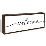 Welcome Wood Home Decor Signs, Welcome Simplicity Wood Plaque, Home Tabletop Desk Decorative Sign, Rustic Farmhouse Shelf Decor Sign, Hanging Decorative Wooden Plaque 9.5x3.1 Inches(A60)