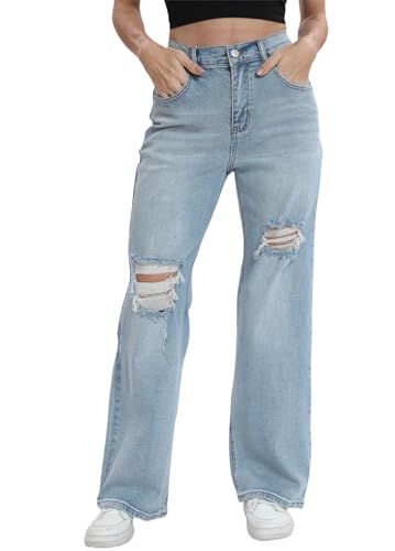 Women’s Baggy Wide Leg Distressed High Waisted Boyfriend Jeans Loose Denim Pant2