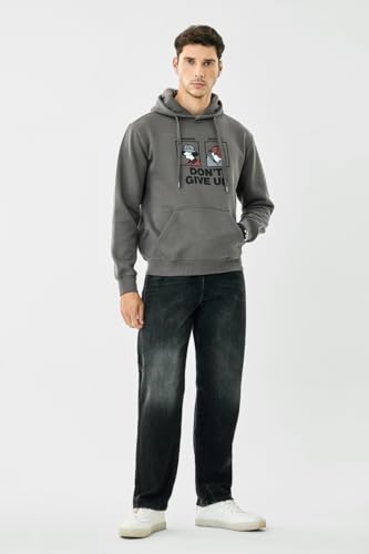 Image of SNITCH Men Casual Jacket| Regular Fit Full Sleeve Hooded Printed Graphic Style | Soft Cotton Blend Fleece Pullover with Kangaroo Pocket for Winter Wear