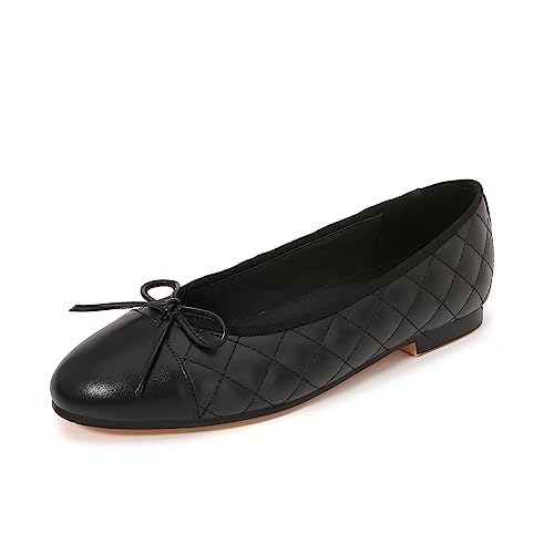 Image of Women's Cap Toe Ballet Flats Two Tone Bow Flats Round Toe Shoes for Women Slip on Casual, Work, Dress Flats Pumps for Women