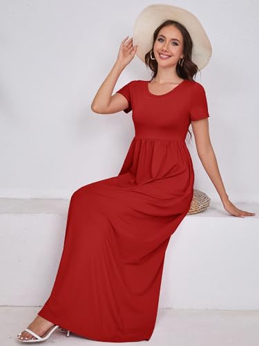 Image of DEARCASE Maxi Dress for Women Short Sleeve Casual Summer Loose Plain Comfy Long Dresses with Pockets