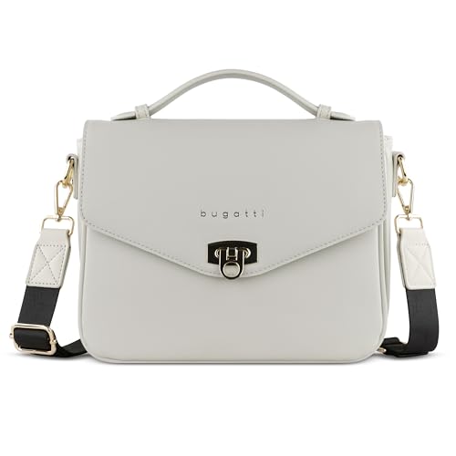 bugatti Ella Classic Bag für Damen, Umhängetasche in Saffiano-Art aus Kunstleder, beige