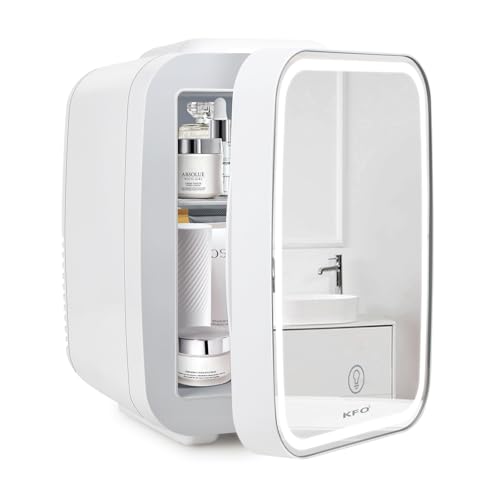 KFO Skincare Fridge Mini Fridge Skincare Mini Fridge,6 Liter/8 Cans 3 LED Mirror Light Mode,Skin Care Fridge Mini Skincare Fridge,Cosmetic Fridge Mini Fridge for Bedroom, for Makeup Storage (White+4L)